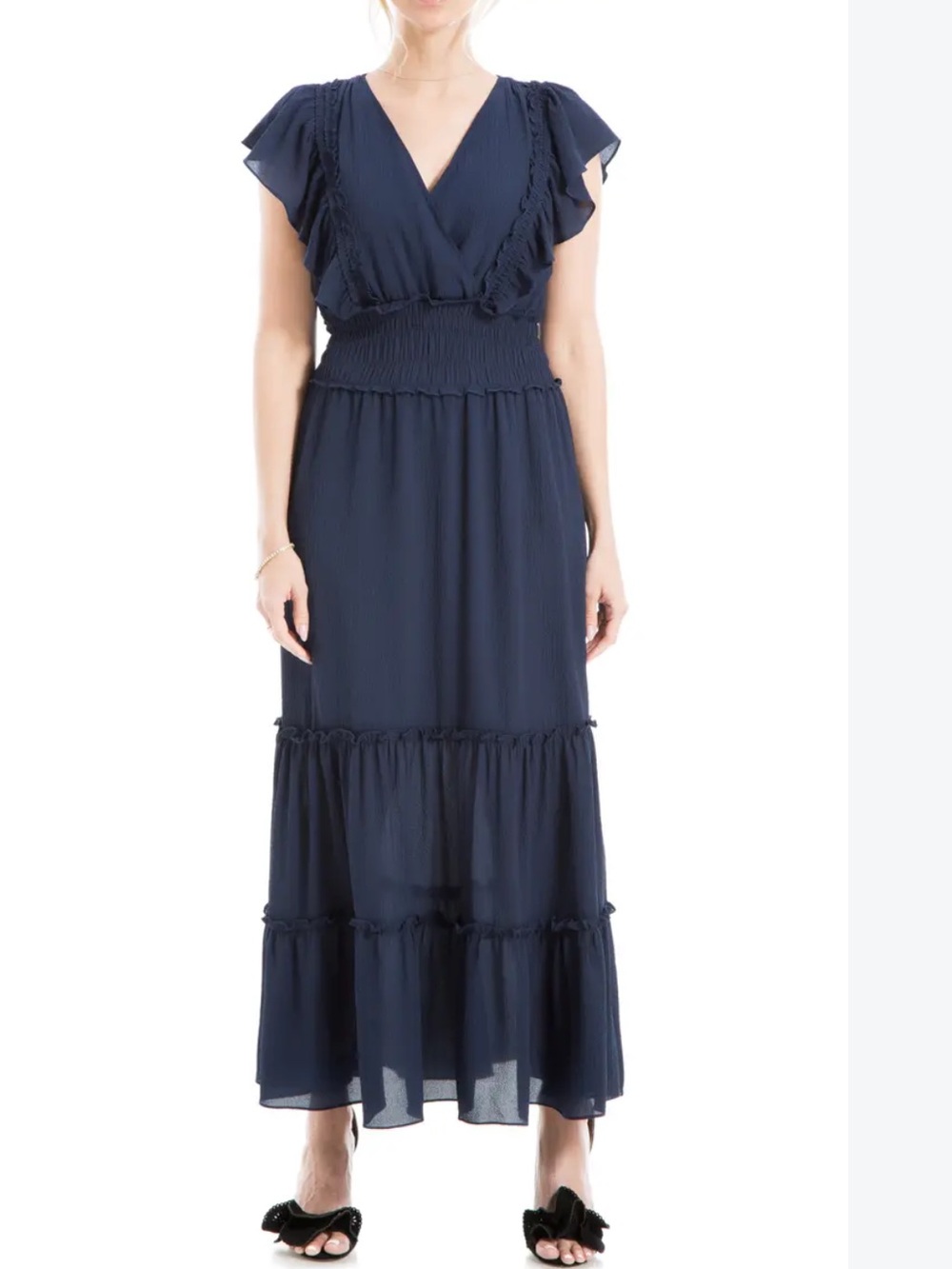 MAX STUDIO Pebble Crepe Flutter Sleeve Maxi Dress